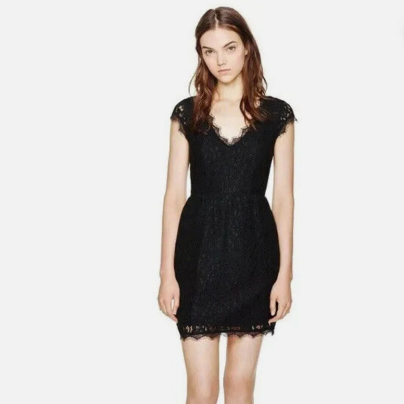 Babaton Aritzia Tobias Eyelash Lace V-Neck Dress Black Size 4 - Picture 1 of 9